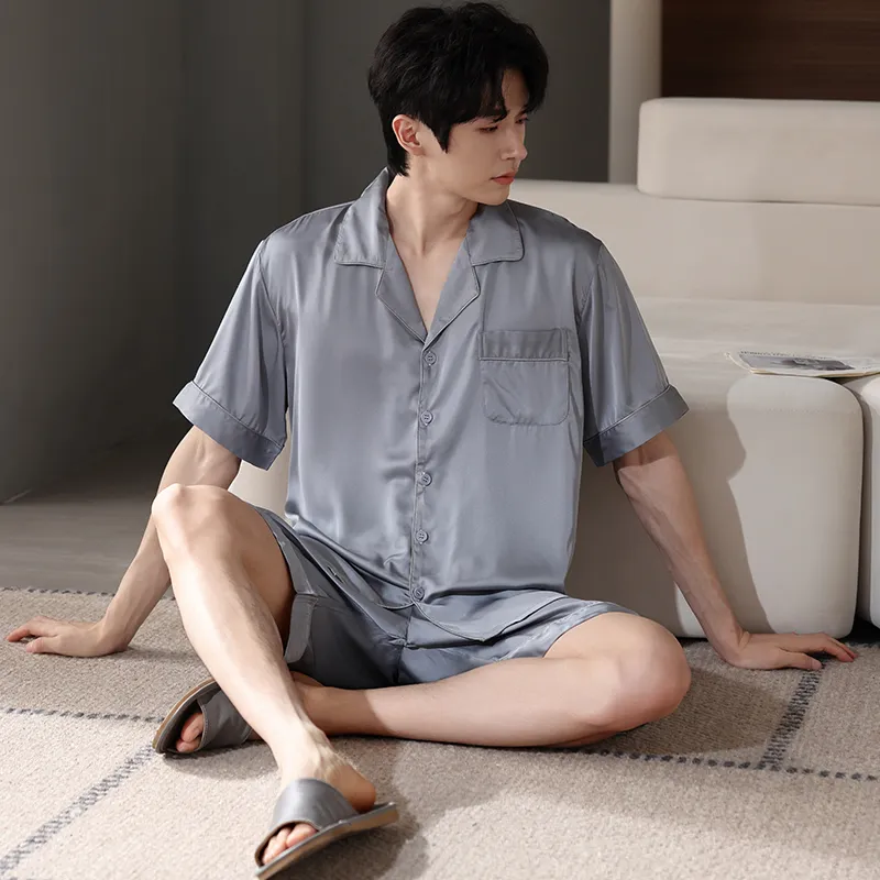 XIAFENYAN Pajama Set Men's Gray Blue-6
