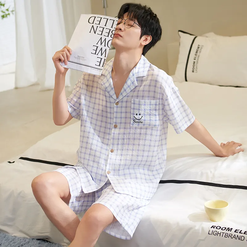 XIAFENYAN Pajama Set Men's Light Blue-2