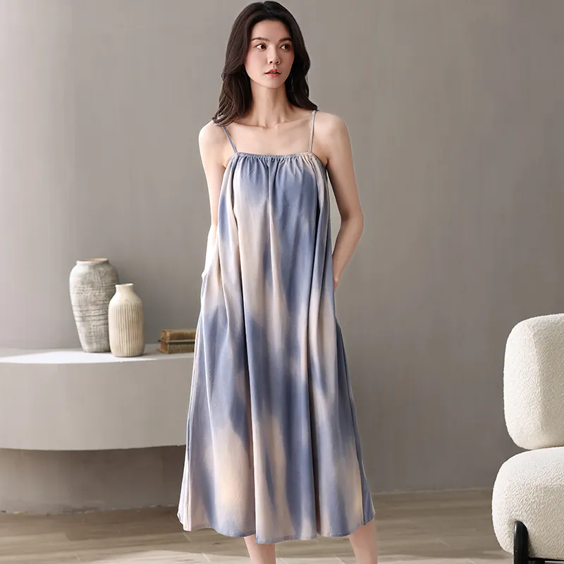 XIAFENYAN Nightgown Women's Apricot Blue-7