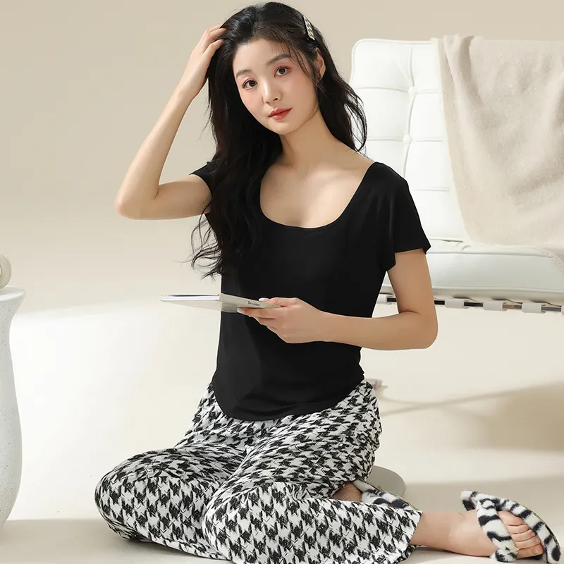 XIAFENYAN Pajama Set Women's 2 Pack Black-2