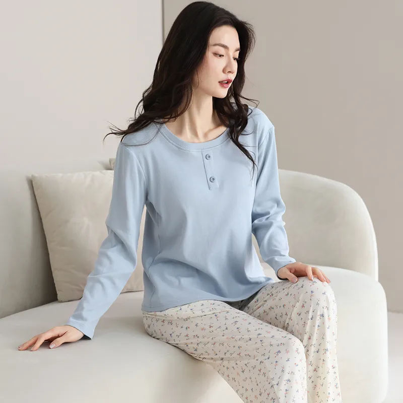 XIAFENYAN Pajama Set Women's Blue White-2