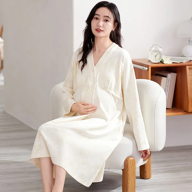XIAFENYAN Nightgown Women's Beige-2