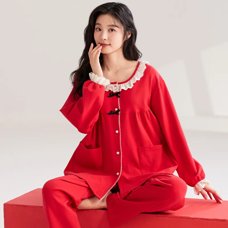XIAFENYAN Pajama Set Women's Red-6