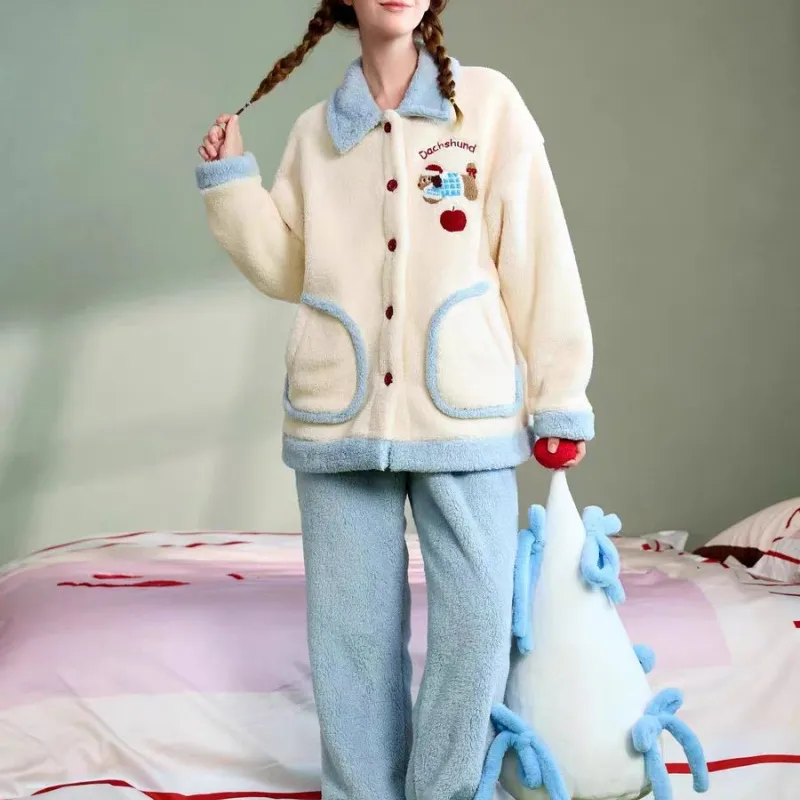XIAFENYAN Pajama Set Women's Blue White-8