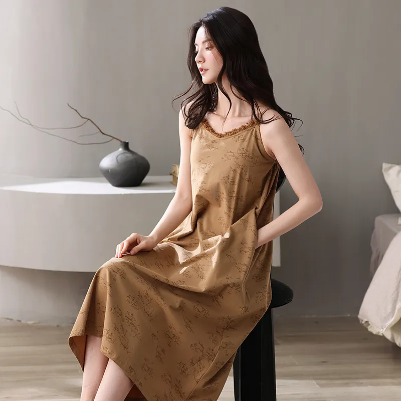 XIAFENYAN Nightgown Women's Brown-2