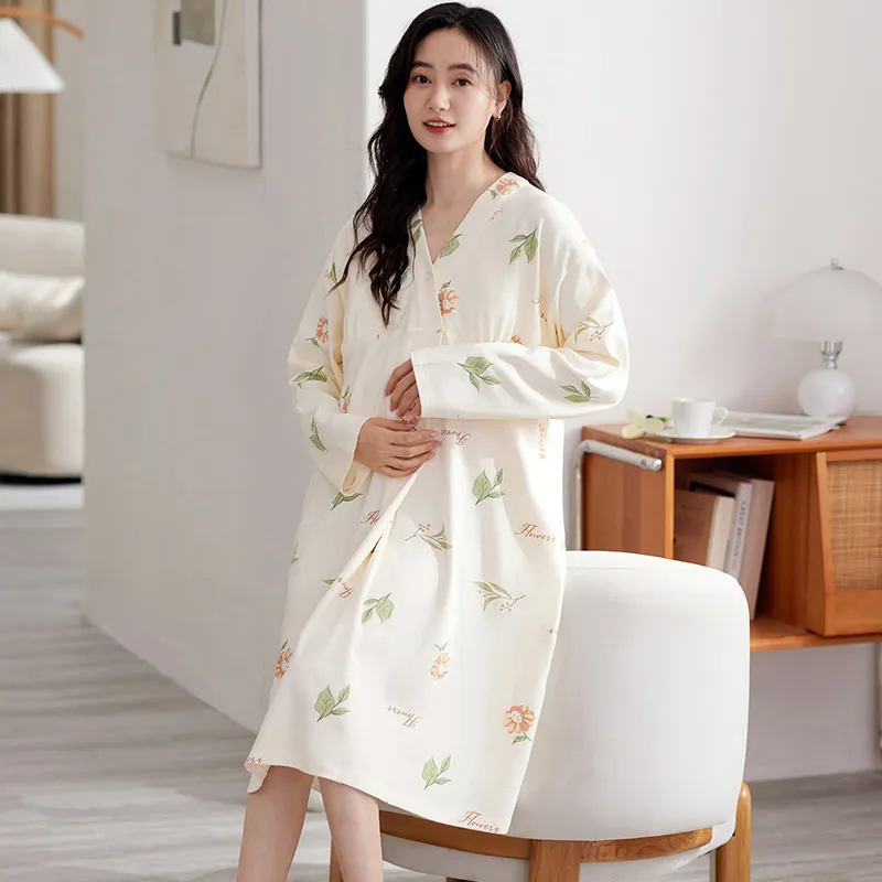 XIAFENYAN Nightgown Women's Apricot-4