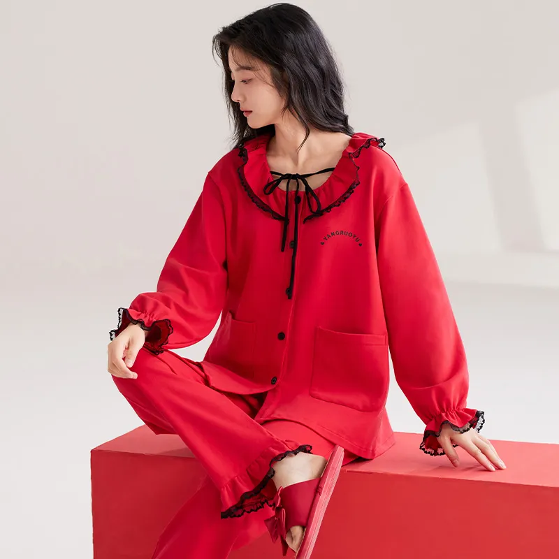 XIAFENYAN Pajama Set Women's Red-2