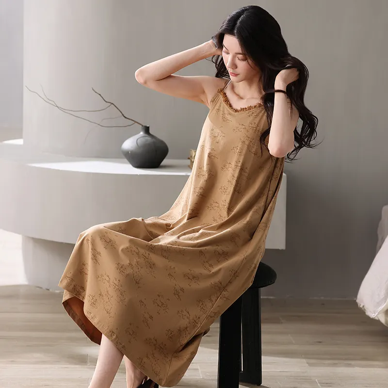 XIAFENYAN Nightgown Women's Brown-6