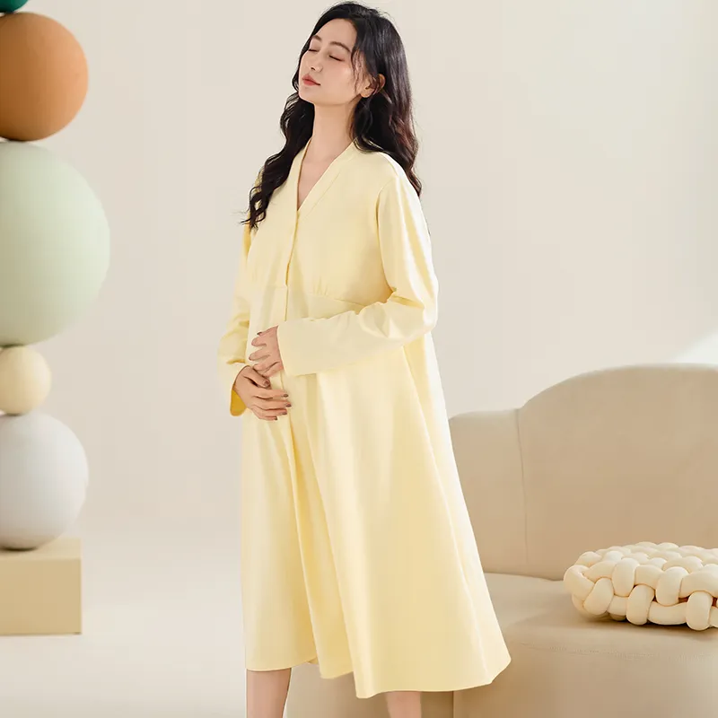 XIAFENYAN Nightgown Women's Yellow-6
