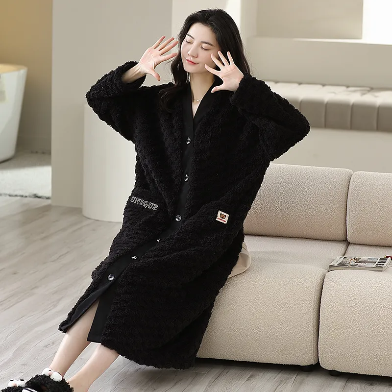 XIAFENYAN Pajama Robe Women's Black-1