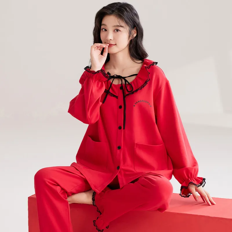 XIAFENYAN Pajama Set Women's Red-4