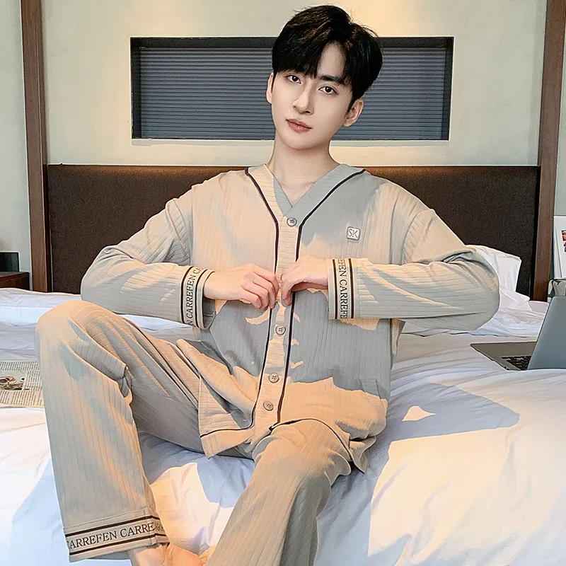 XIAFENYAN Pajama Set Men's Khaki-5
