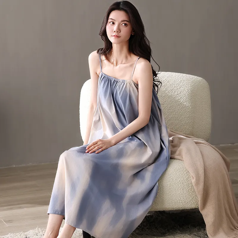 XIAFENYAN Nightgown Women's Apricot Blue-5