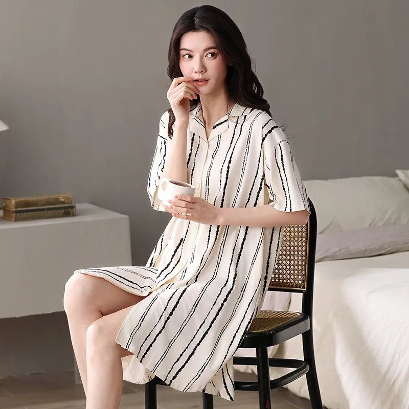 XIAFENYAN Nightgown Women's Apricot-4