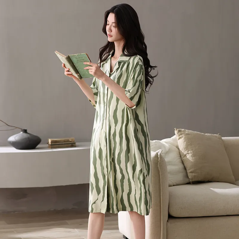 XIAFENYAN Nightgown Women's Green-6