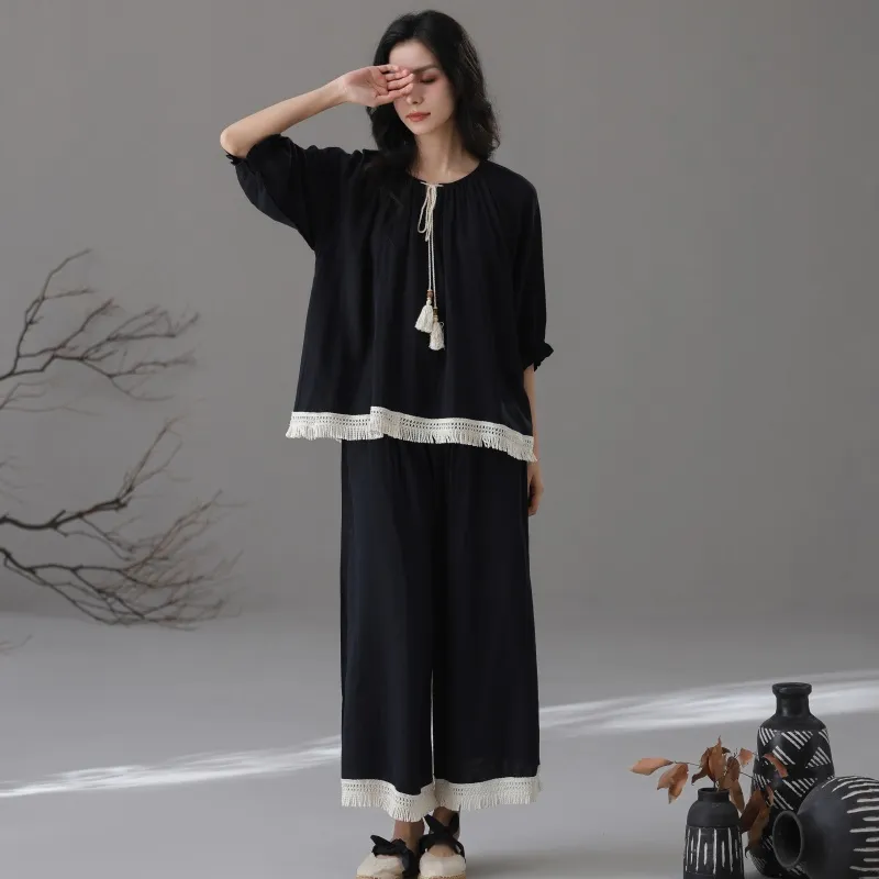 XIAFENYAN Pajama Set Women's Black-2