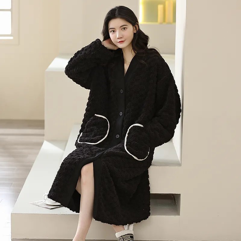 XIAFENYAN Pajama Robe Women's Black-5