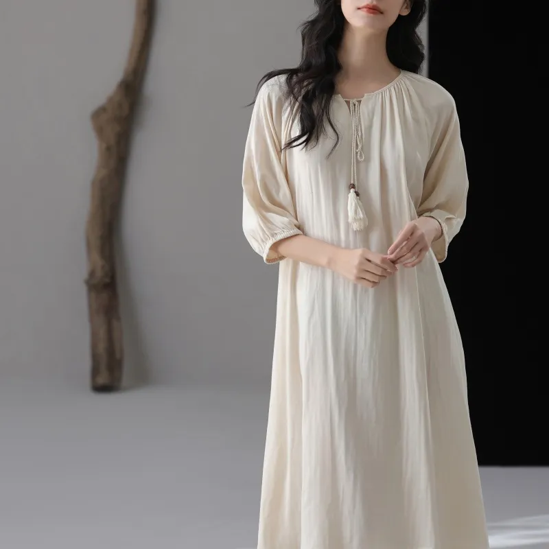 XIAFENYAN Nightgown Women's Apricot-4