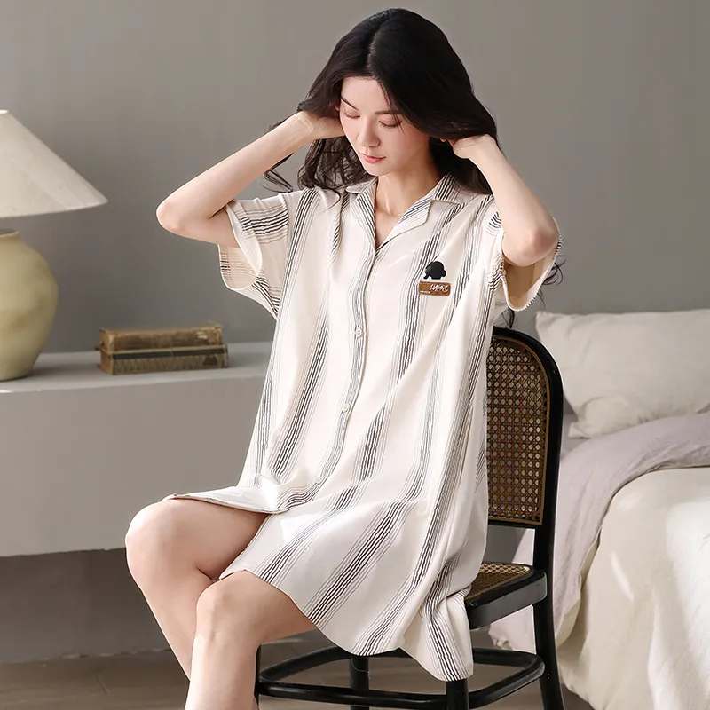 XIAFENYAN Nightgown Women's Apricot-4