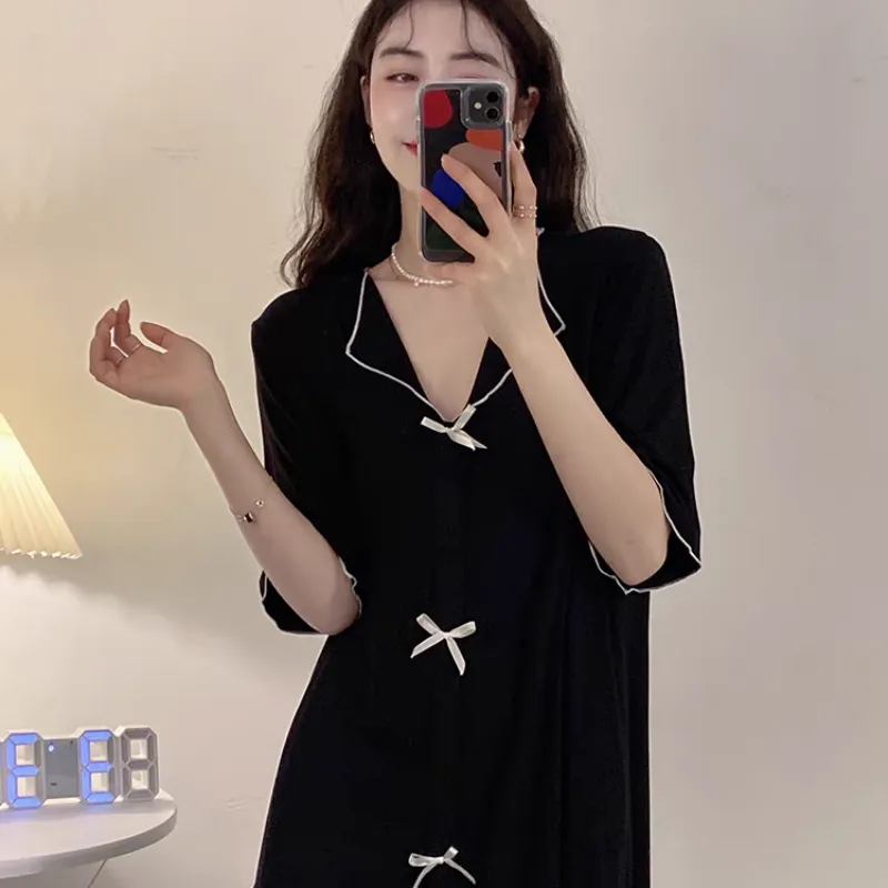 XIAFENYAN Nightgown Women's Black-3