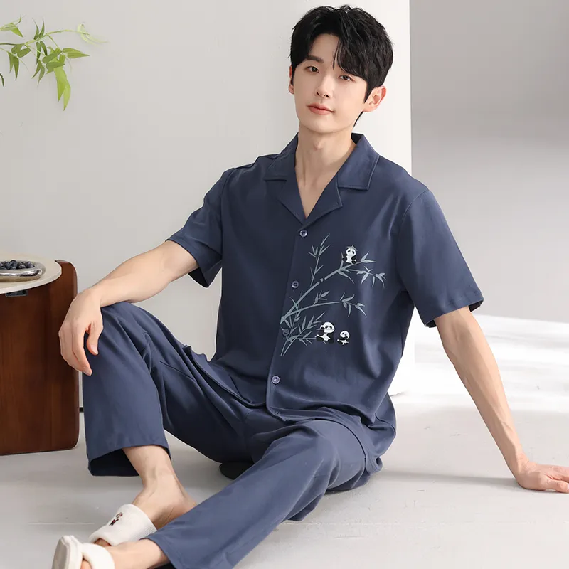 XIAFENYAN Pajama Set Men's Navy Blue-3