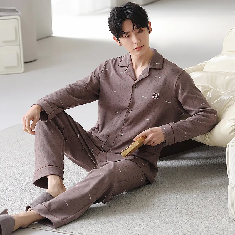 XIAFENYAN Pajama Set Men's Brown-3