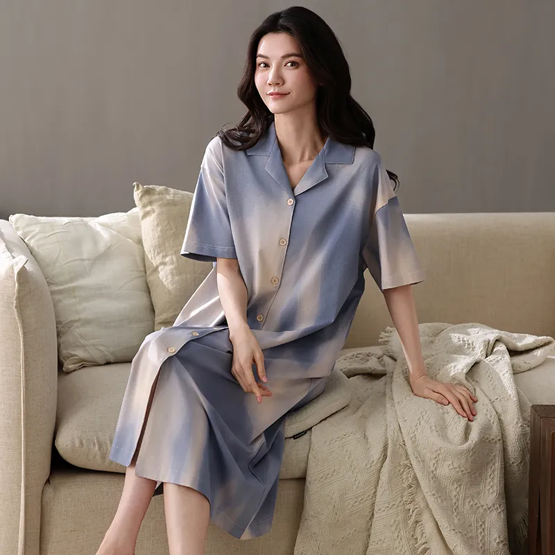 XIAFENYAN Nightgown Women's Apricot Blue-4