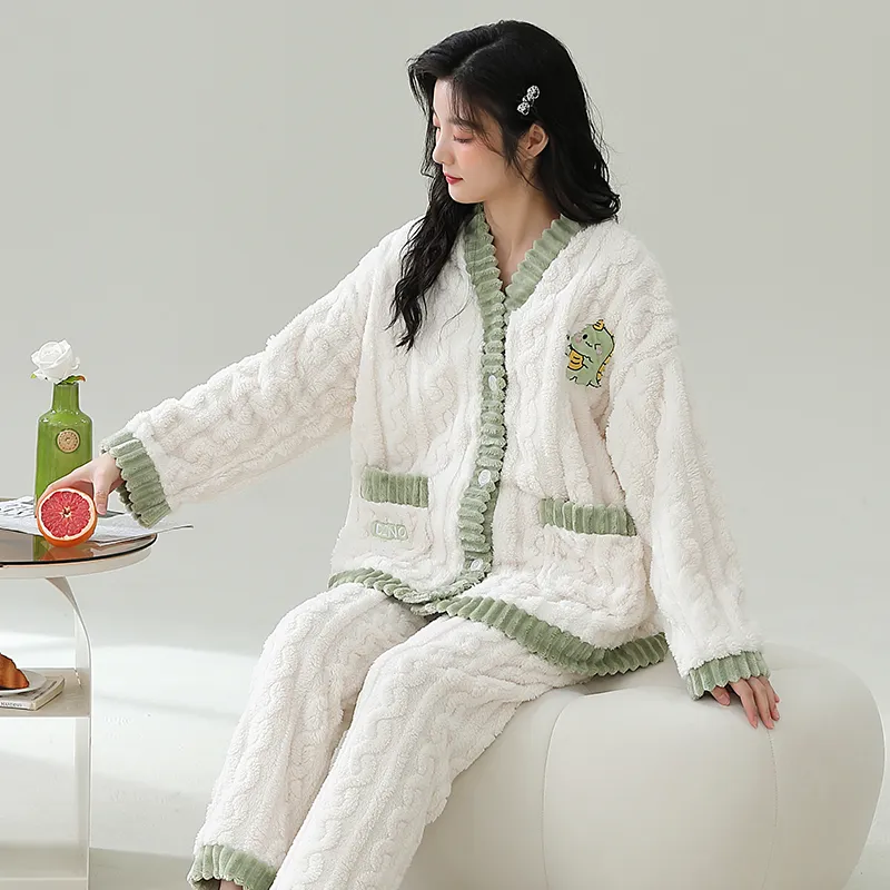 XIAFENYAN Pajama Set Women's Green Apricot-3