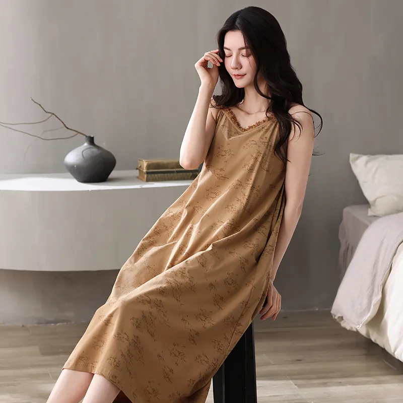 XIAFENYAN Nightgown Women's Brown-4