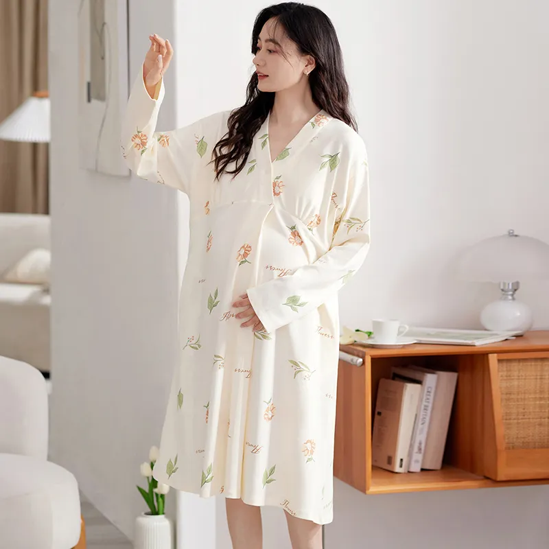 XIAFENYAN Nightgown Women's Apricot-7