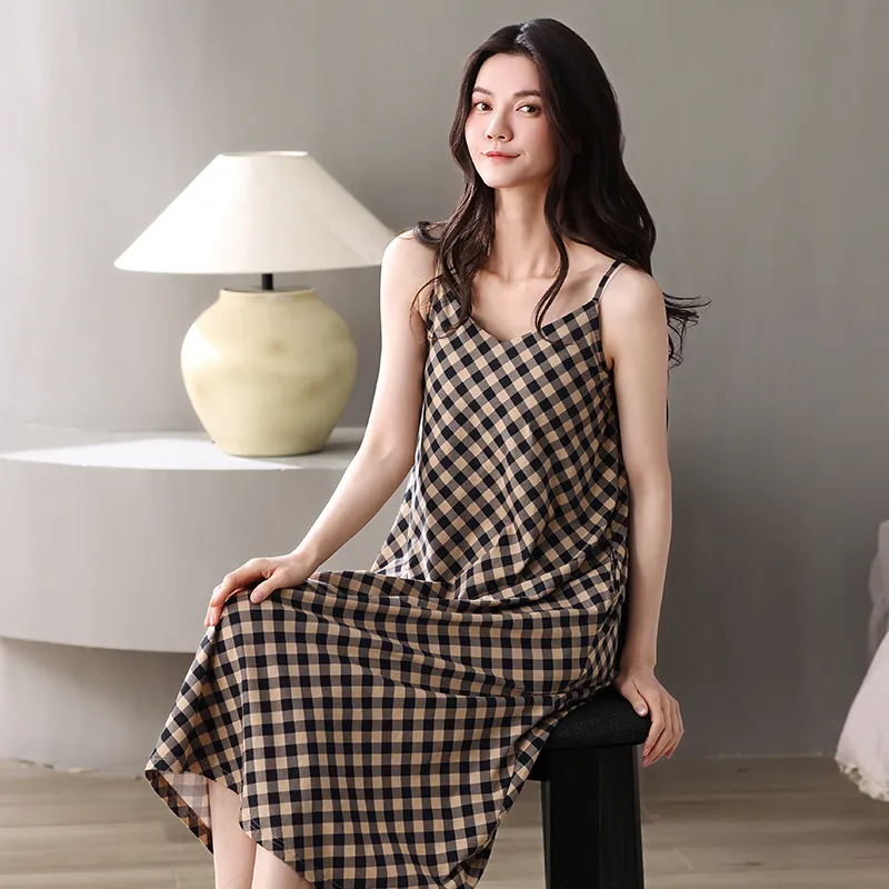 XIAFENYAN Nightgown Women's Khaki-4