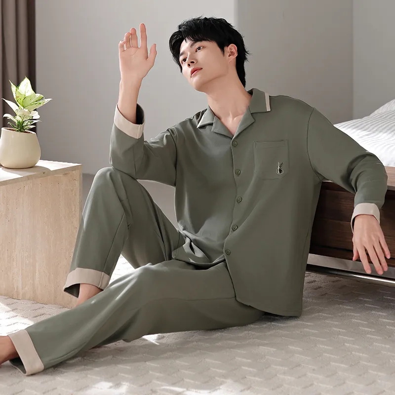 XIAFENYAN Pajama Set Men's Dark Green-2