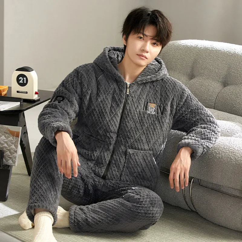 XIAFENYAN Pajama Set Men's Charcoal Gray-3