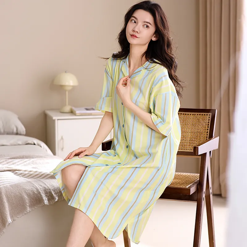 XIAFENYAN Nightgown Women's Green-4
