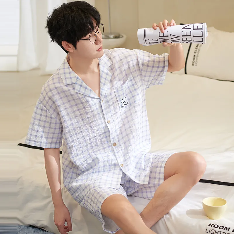 XIAFENYAN Pajama Set Men's Light Blue-1