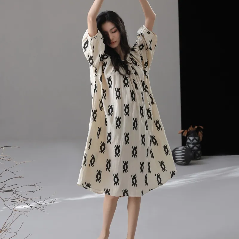 XIAFENYAN Nightgown Women's Apricot-4