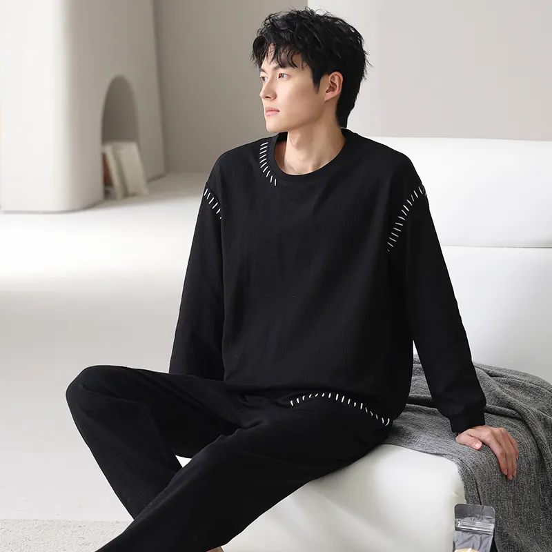XIAFENYAN Pajama Set Men's 2 Sets Black-5