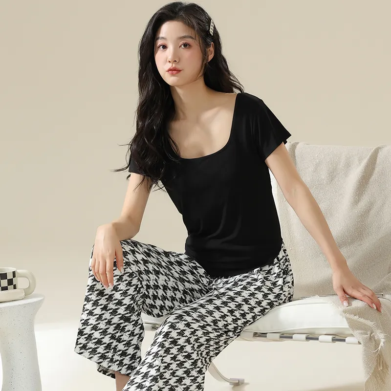 XIAFENYAN Pajama Set Women's 2 Pack Black-6