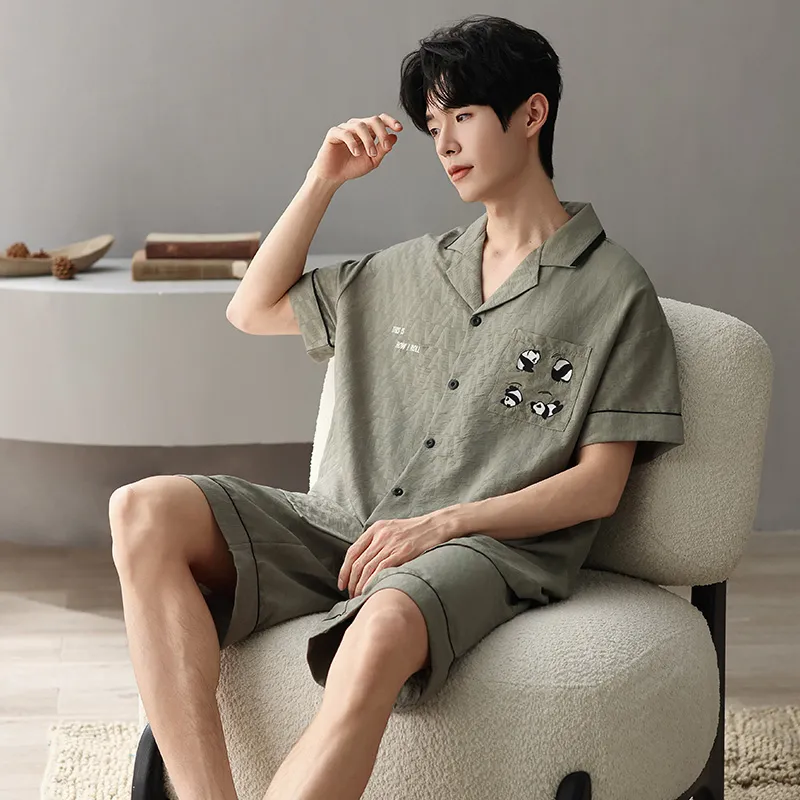 XIAFENYAN Pajama Set Men's Olive Green-4