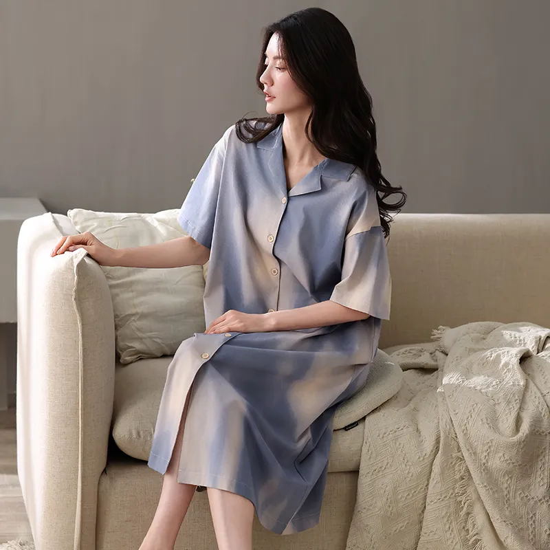 XIAFENYAN Nightgown Women's Apricot Blue-3
