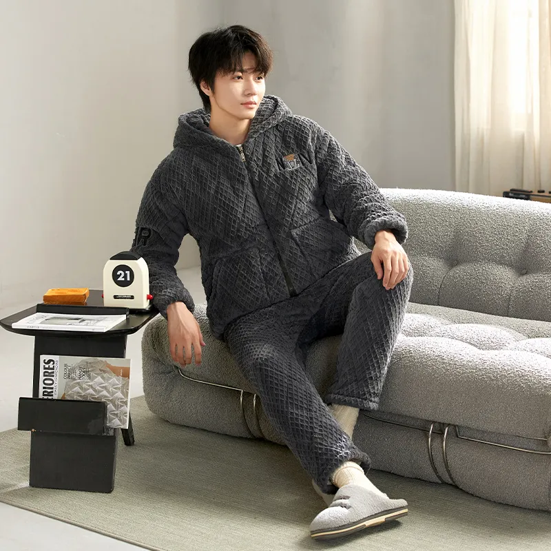XIAFENYAN Pajama Set Men's Charcoal Gray-4