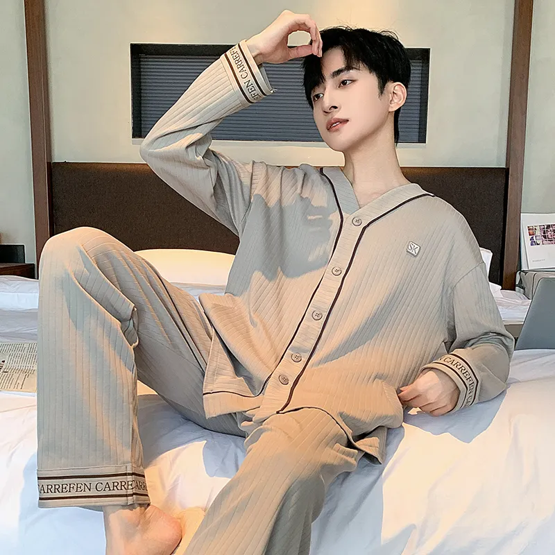 XIAFENYAN Pajama Set Men's Khaki-4
