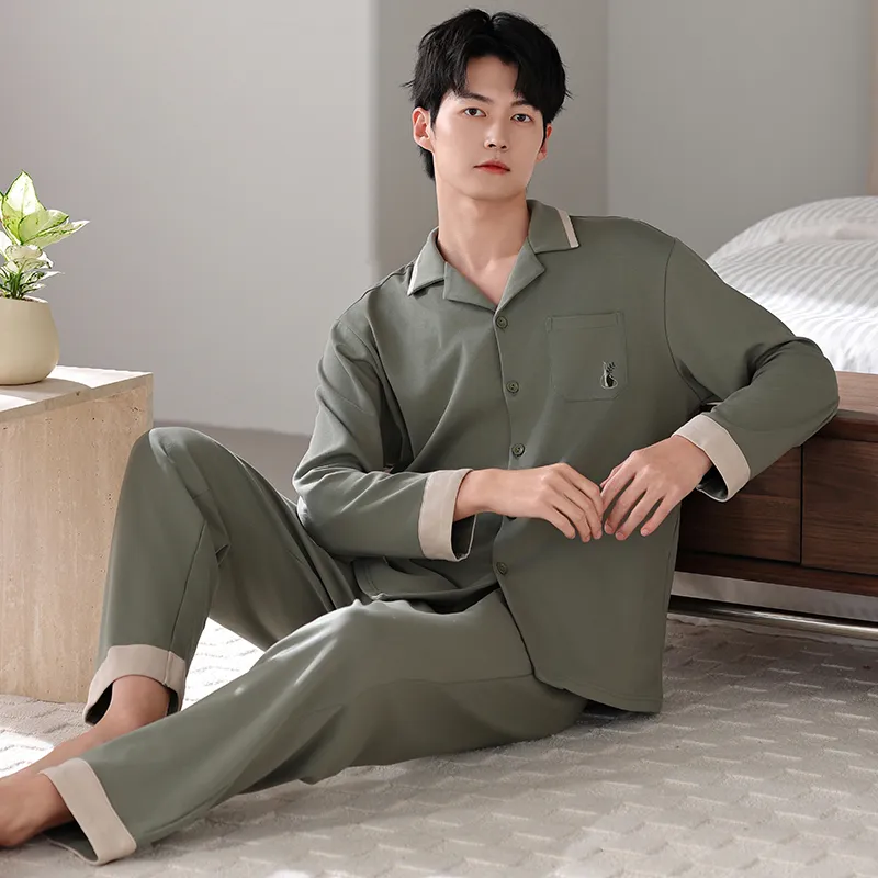 XIAFENYAN Pajama Set Men's Dark Green-1