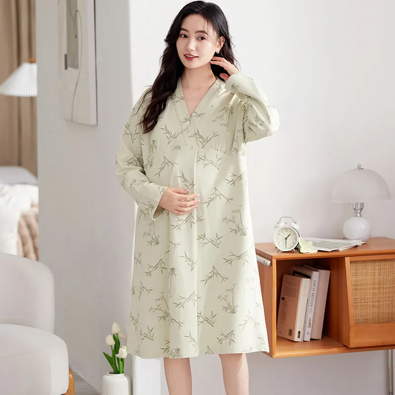 XIAFENYAN Nightgown Women's Green-5