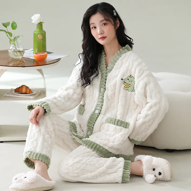 XIAFENYAN Pajama Set Women's Green Apricot-2