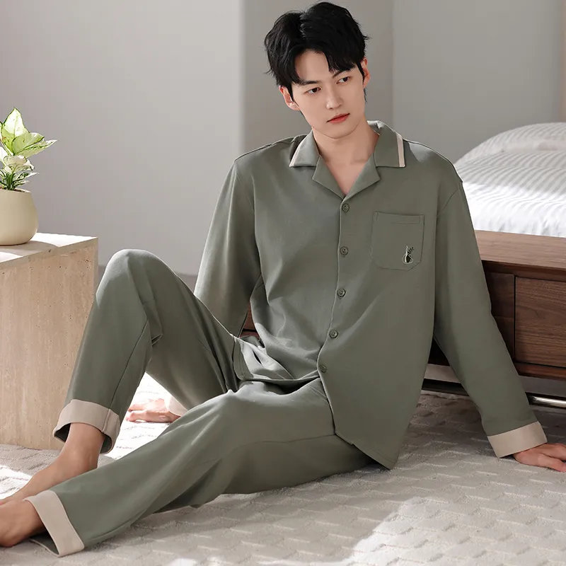 XIAFENYAN Pajama Set Men's Dark Green-5