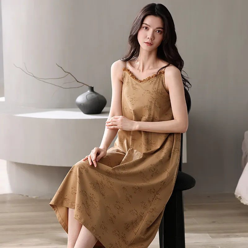 XIAFENYAN Nightgown Women's Brown-3