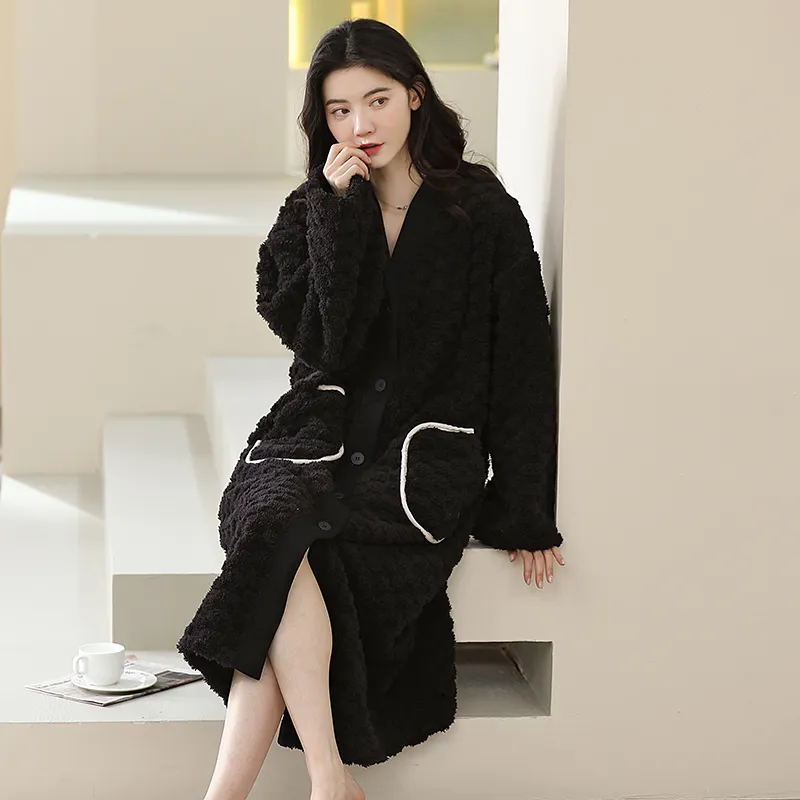 XIAFENYAN Pajama Robe Women's Black-4