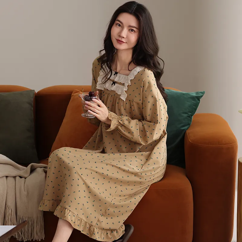 XIAFENYAN Nightgown Women's Brown-2