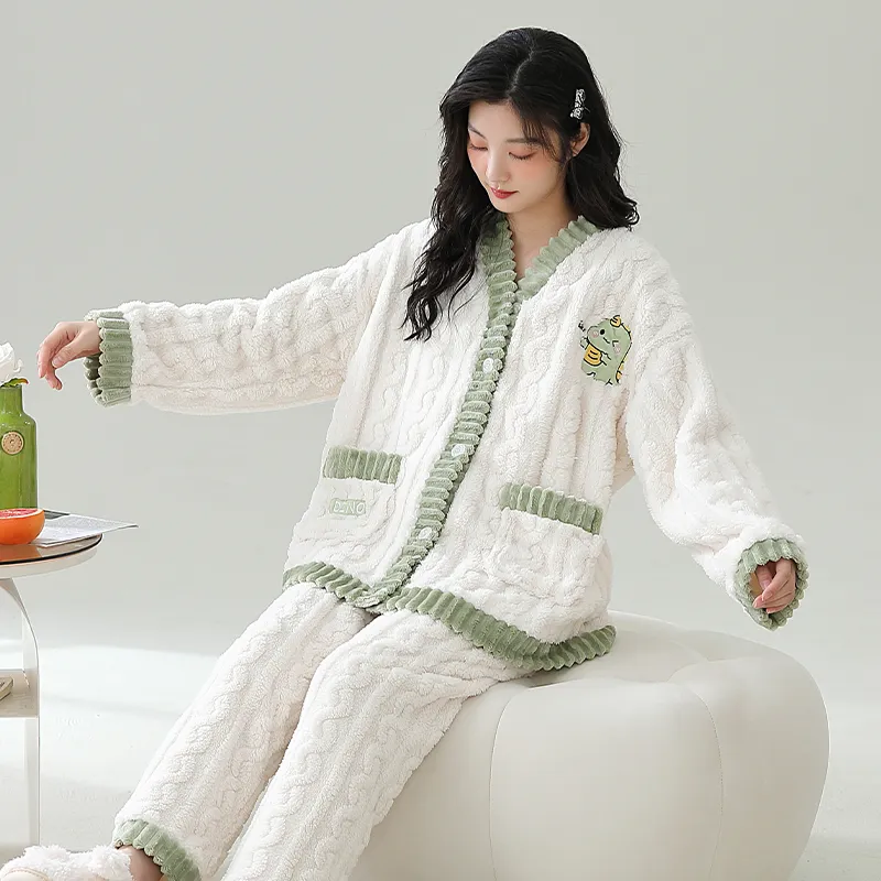 XIAFENYAN Pajama Set Women's Green Apricot-5
